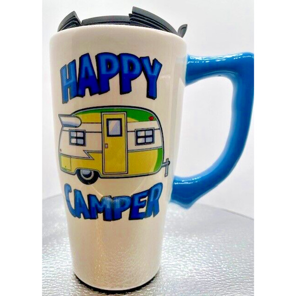unknown Other - Ceramic Happy Camper 16oz Travel Mug, Coffee Or Tea Cup with Lid
